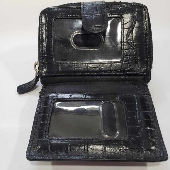 WalletBe Dimo Gear Black Crocodile Embossed Leather Mini Accordion Card Wallet - Picture 3 of 6